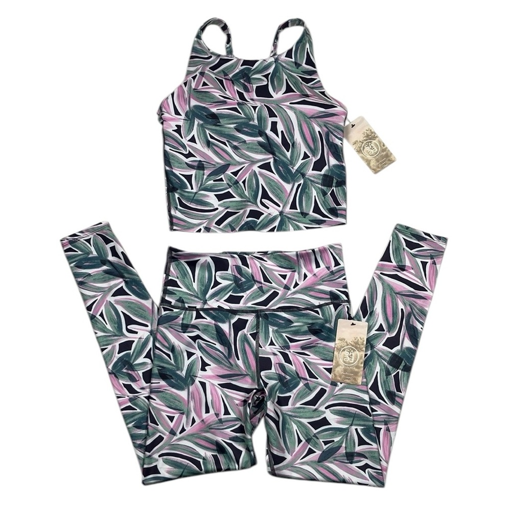 Sage Collective 2 Piece Set Leggings Sport Bra Paradise NWT